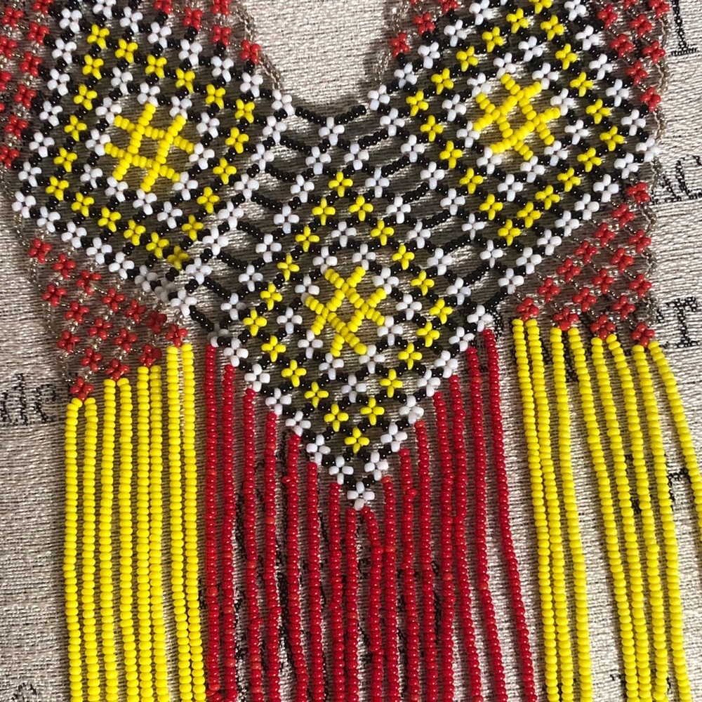 New Tribal Necklace Yellow Red & Black Seed Bead - Picture 2 of 6